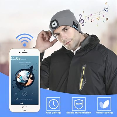 LED 니트 블루투스 헤드폰 모자 12는 시간 재생 시간 마이크에서 설립되었습니다