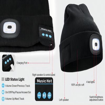 전면램프, 남녀 구별이 없는 USB 재충전이 가능한 핸즈프리 전조등  여성 남성들 선물과 LED 블루투스 비니는 아버지 그를 위해 절약합니다